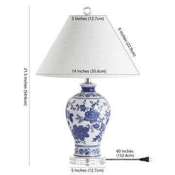Song 21.5" Ceramic/Crystal Chinoiserie Floral LED Table Lamp - JONATHAN Y